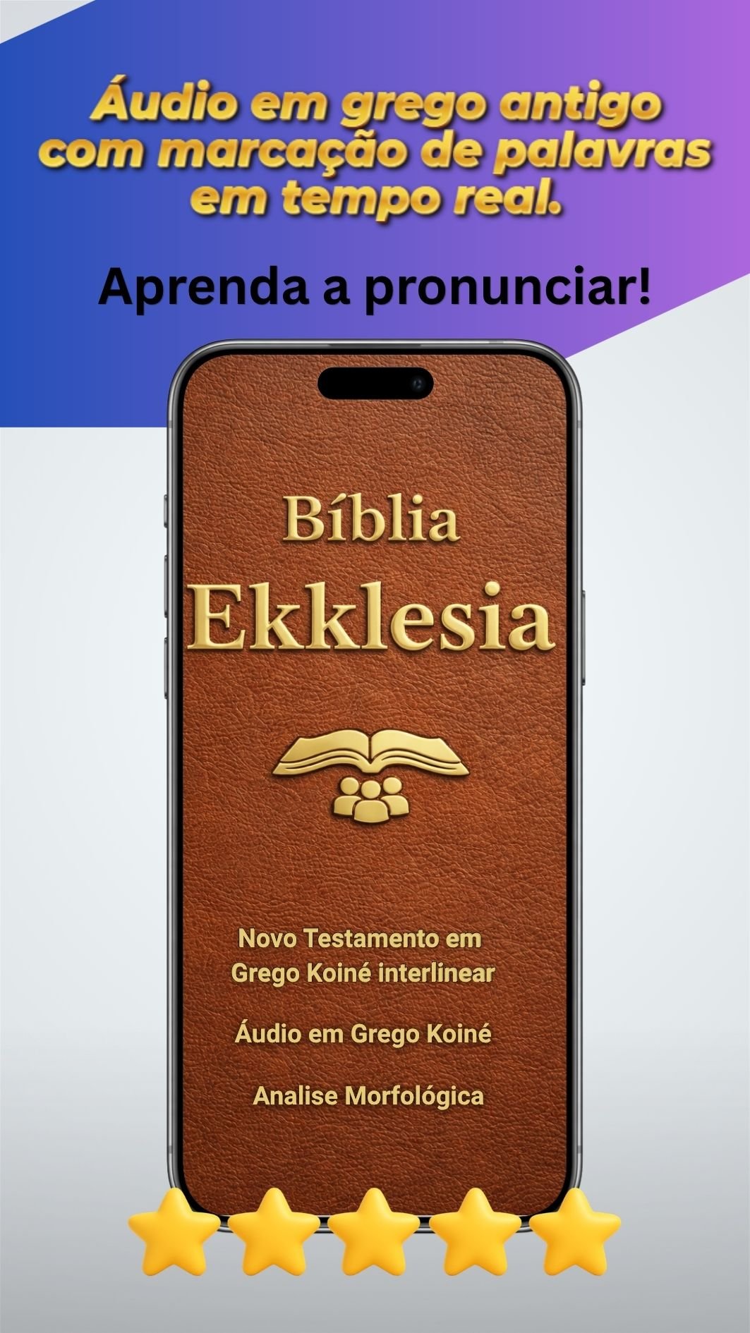 Arte promocional da Bíblia Ekklesia sobre áudio em grego antigo