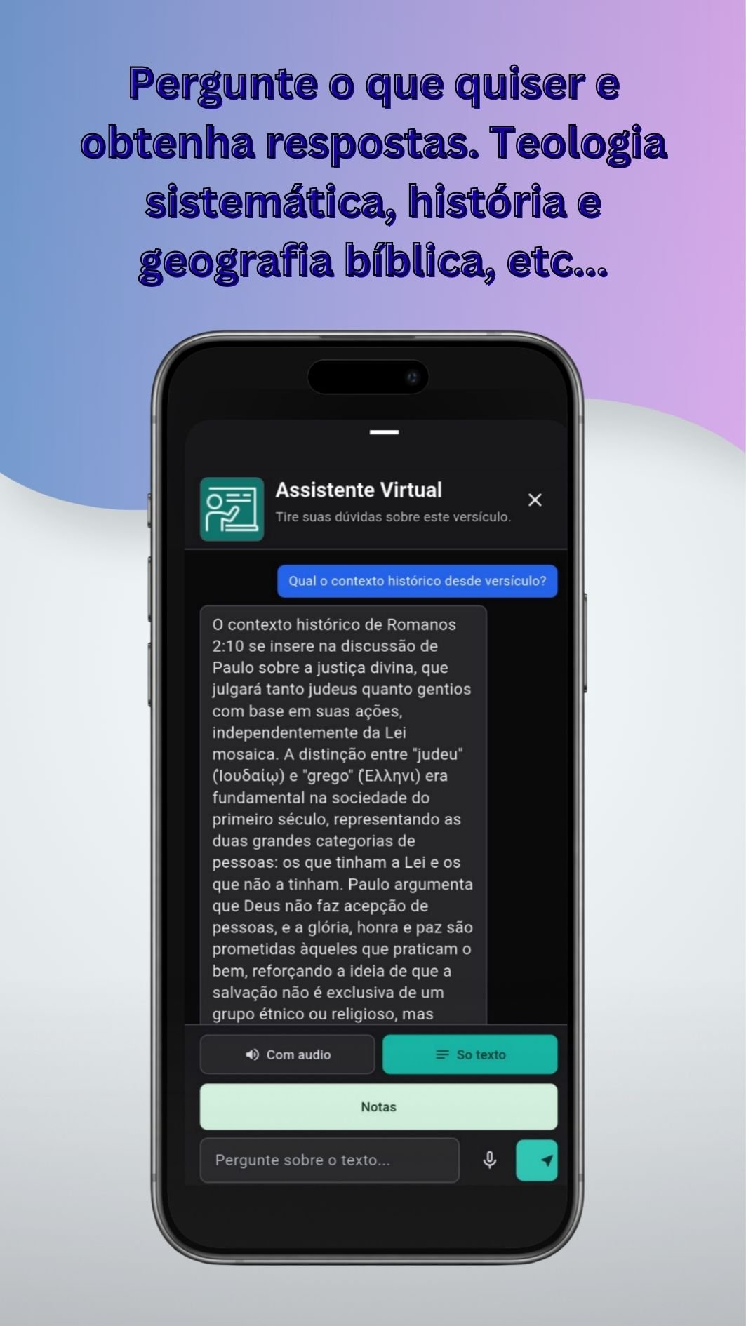 Arte promocional da Bíblia Ekklesia sobre assistente virtual