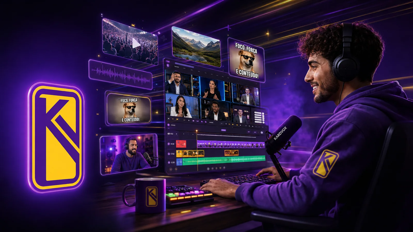Criador produzindo conteúdo com recursos visuais do KardVox